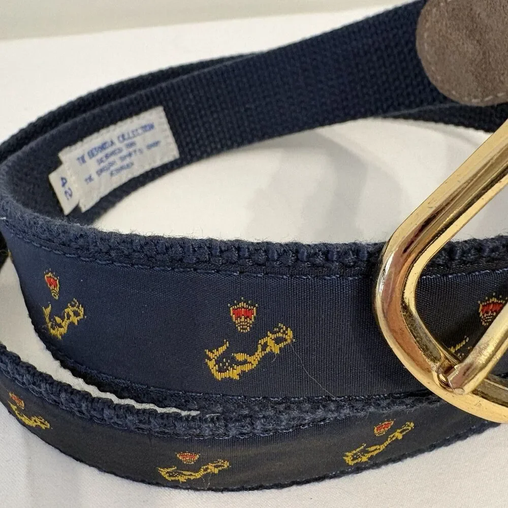 English Sports Shop Bermuda Mens Blue Canvas Crown Nautical Leather Belt Size 42